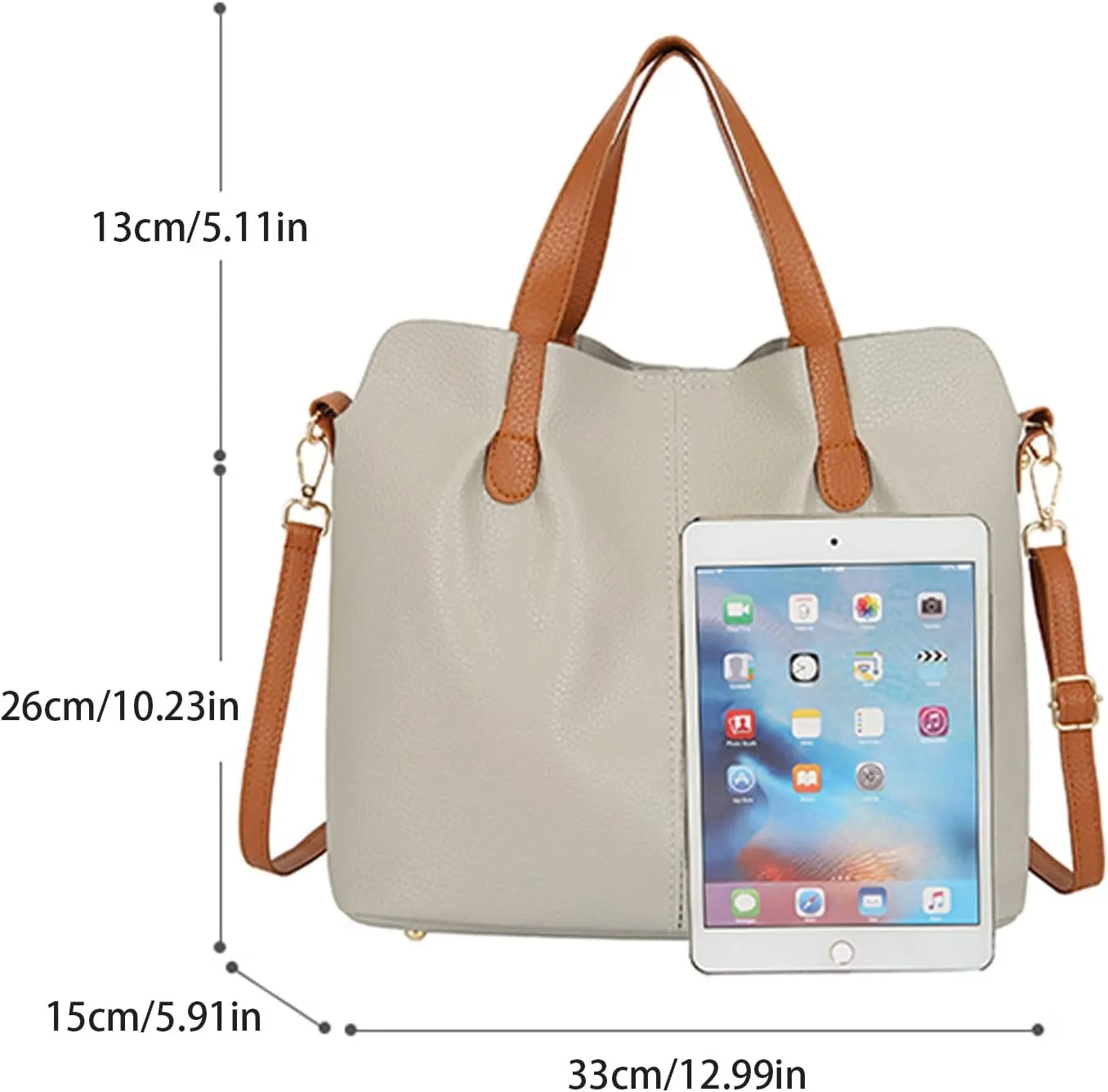 Women's Canvas Tote Bags with Zipper Shoulder Bags Top Handle Satchel Purses Purse and Wallet Set for Women(White)