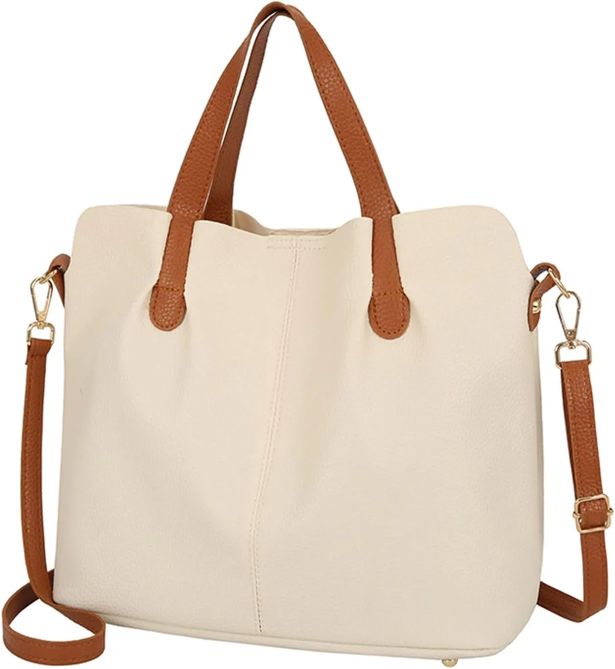 Women's Canvas Tote Bags with Zipper Shoulder Bags Top Handle Satchel Purses Purse and Wallet Set for Women(White)