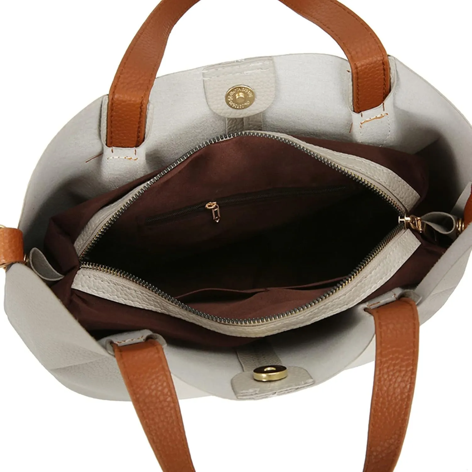 Women's Canvas Tote Bags with Zipper Shoulder Bags Top Handle Satchel Purses Purse and Wallet Set for Women(White)