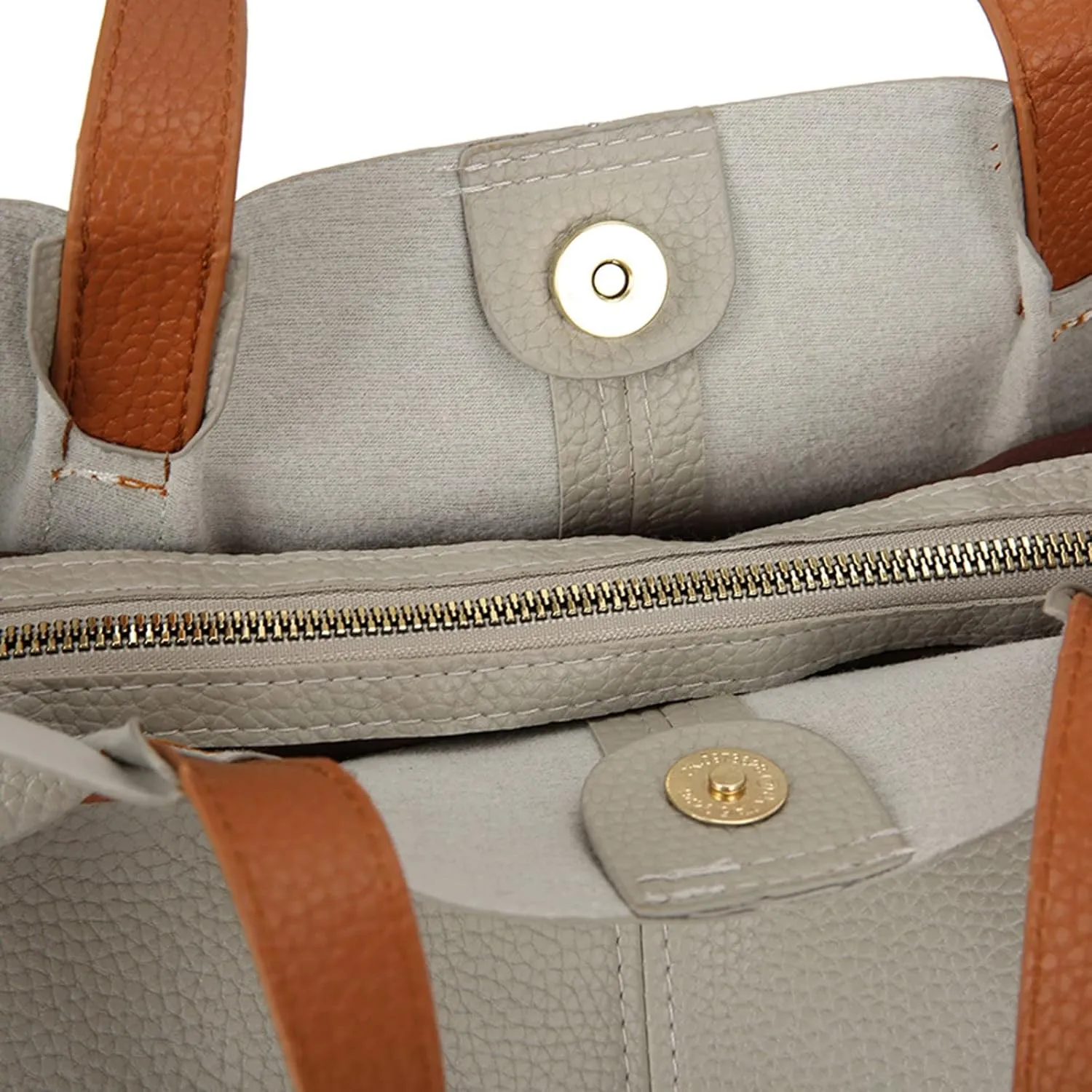 Women's Canvas Tote Bags with Zipper Shoulder Bags Top Handle Satchel Purses Purse and Wallet Set for Women(White)