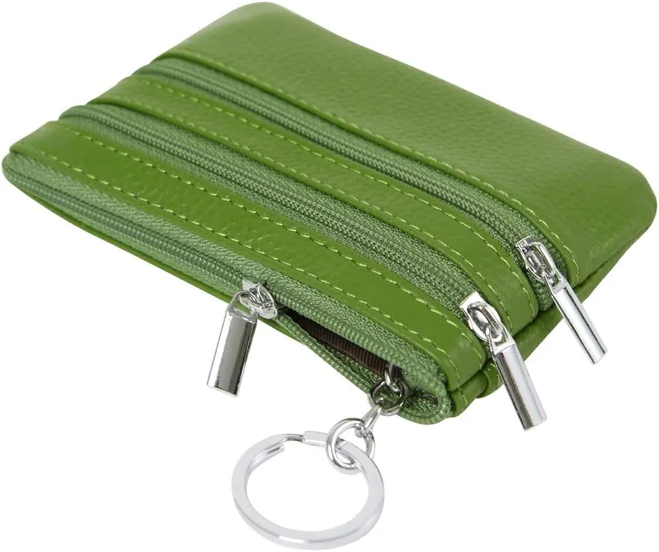 Women's Genuine Leather Coin Purse Mini Pouch Change Wallet with Keychain
