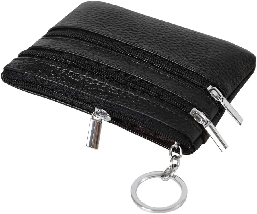 Women's Genuine Leather Coin Purse Mini Pouch Change Wallet with Keychain