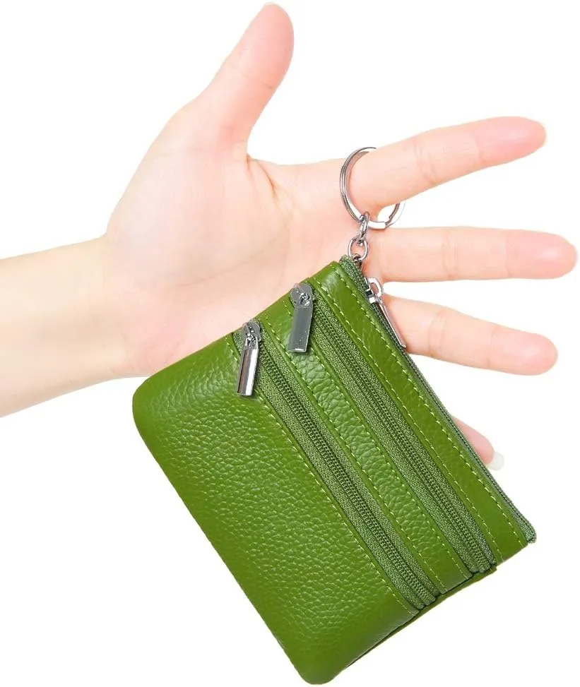 Women's Genuine Leather Coin Purse Mini Pouch Change Wallet with Keychain