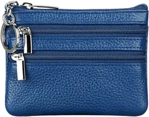 Women's Genuine Leather Coin Purse Mini Pouch Change Wallet with Keychain