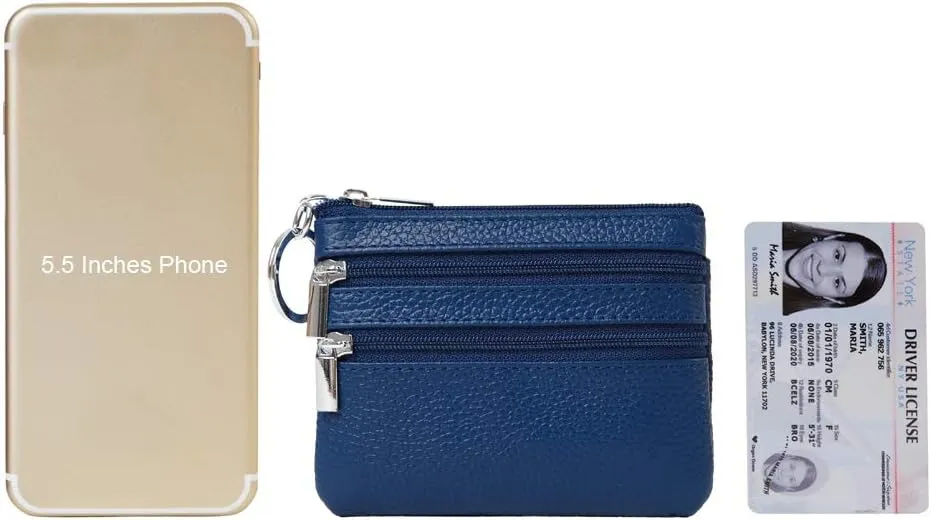 Women's Genuine Leather Coin Purse Mini Pouch Change Wallet with Keychain