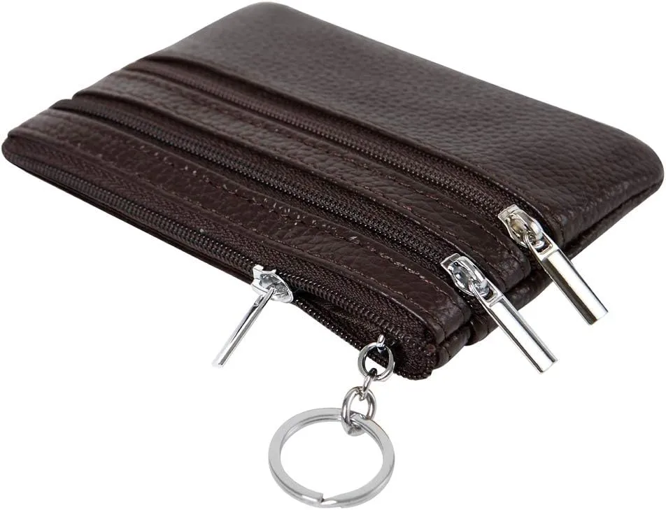 Women's Genuine Leather Coin Purse Mini Pouch Change Wallet with Keychain