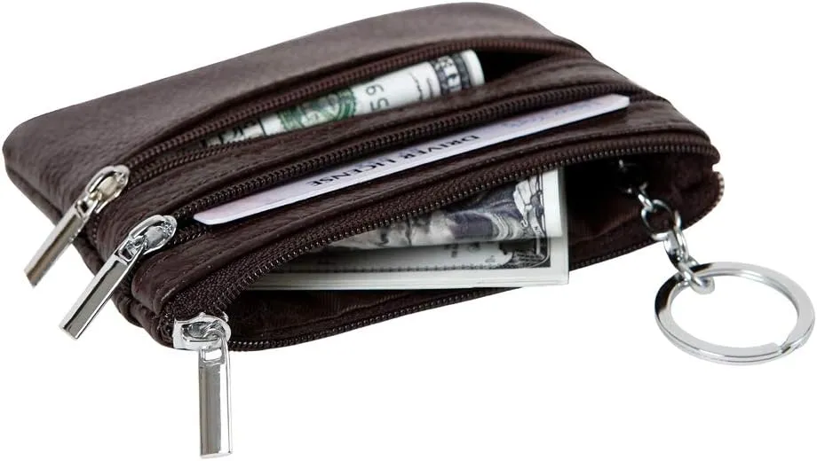 Women's Genuine Leather Coin Purse Mini Pouch Change Wallet with Keychain