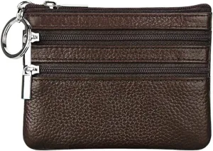 Women's Genuine Leather Coin Purse Mini Pouch Change Wallet with Keychain