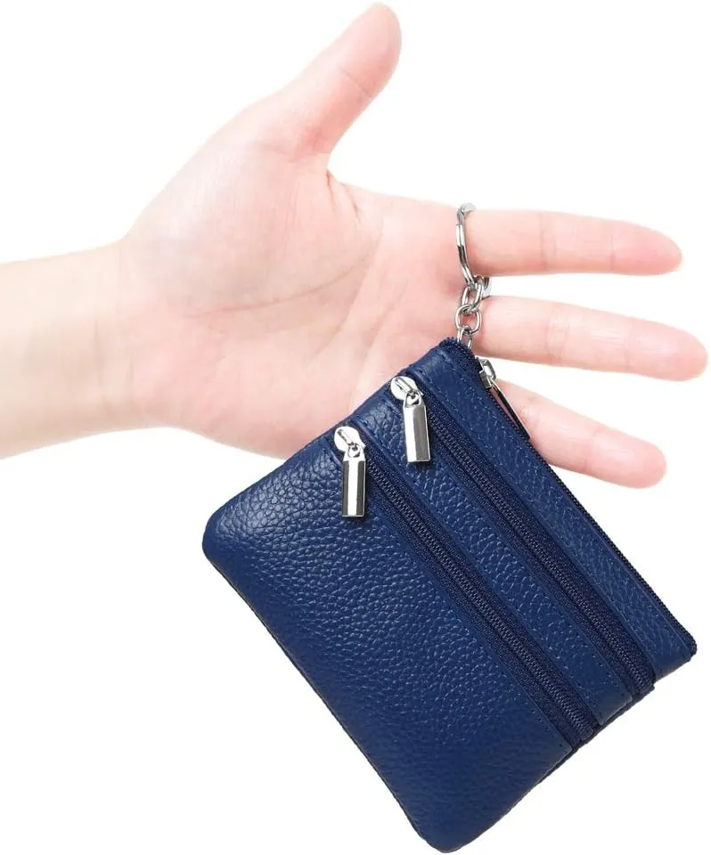 Women's Genuine Leather Coin Purse Mini Pouch Change Wallet with Keychain