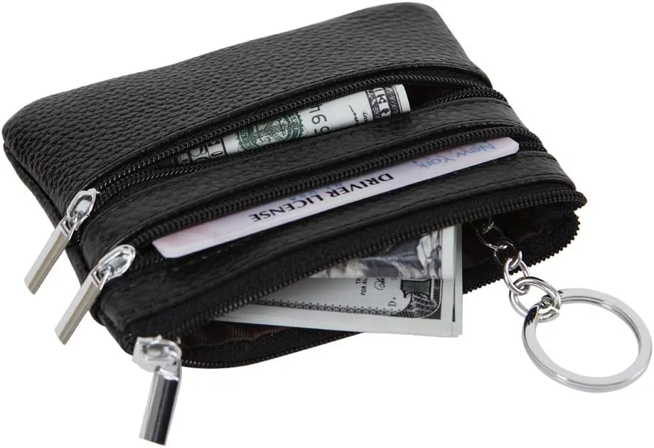 Women's Genuine Leather Coin Purse Mini Pouch Change Wallet with Keychain