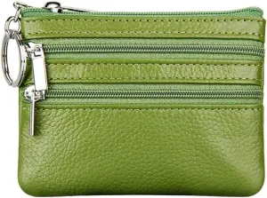 Women's Genuine Leather Coin Purse Mini Pouch Change Wallet with Keychain