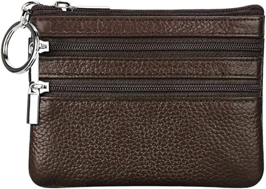 Women's Genuine Leather Coin Purse Mini Pouch Change Wallet with Keychain