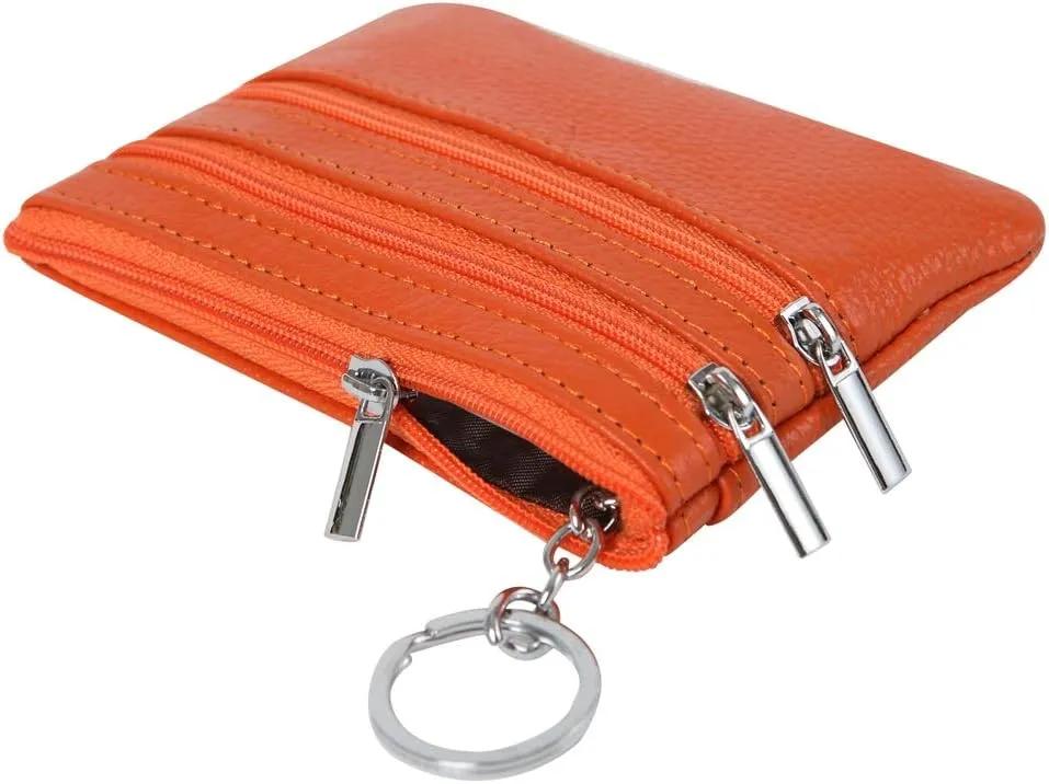 Women's Genuine Leather Coin Purse Mini Pouch Change Wallet with Keychain