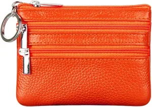 Women's Genuine Leather Coin Purse Mini Pouch Change Wallet with Keychain