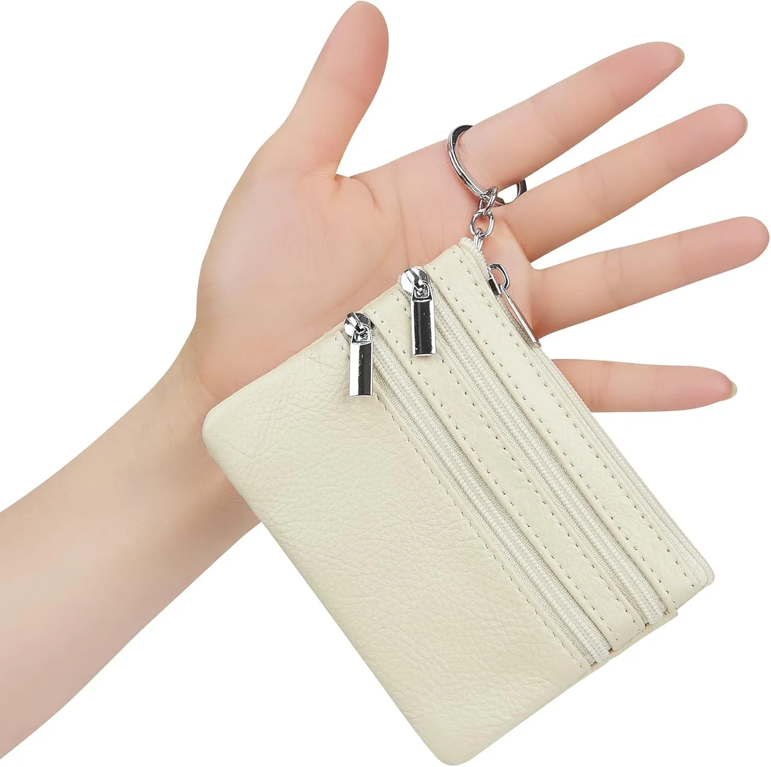 Women's Genuine Leather Coin Purse Mini Pouch Change Wallet with Keychain