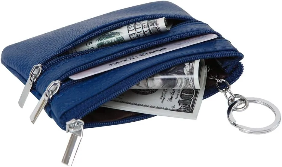 Women's Genuine Leather Coin Purse Mini Pouch Change Wallet with Keychain