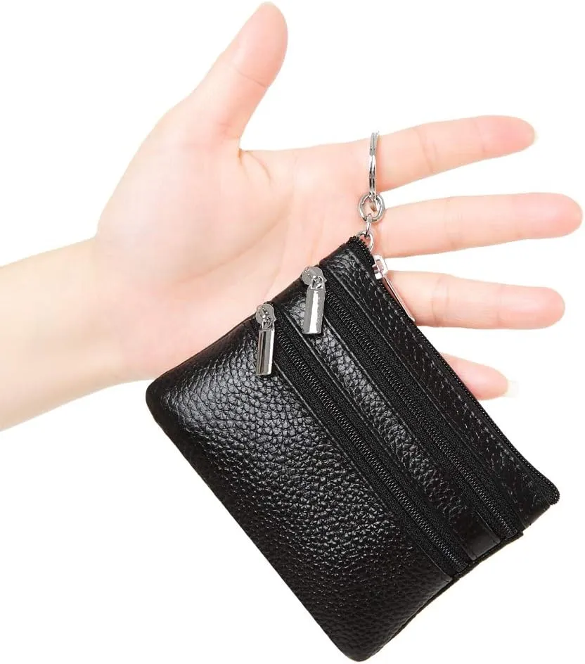 Women's Genuine Leather Coin Purse Mini Pouch Change Wallet with Keychain