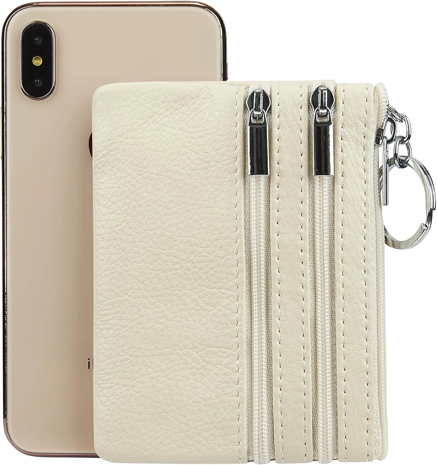 Women's Genuine Leather Coin Purse Mini Pouch Change Wallet with Keychain