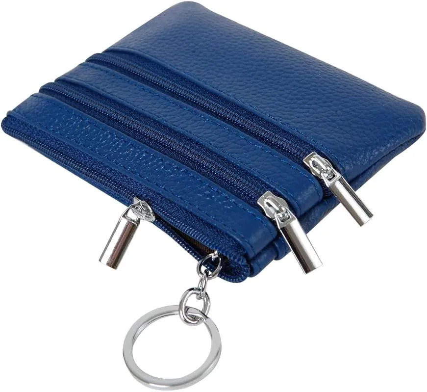 Women's Genuine Leather Coin Purse Mini Pouch Change Wallet with Keychain