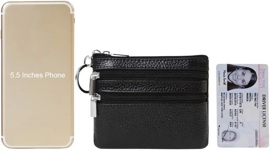Women's Genuine Leather Coin Purse Mini Pouch Change Wallet with Keychain