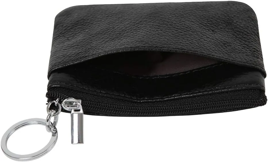 Women's Genuine Leather Coin Purse Mini Pouch Change Wallet with Keychain