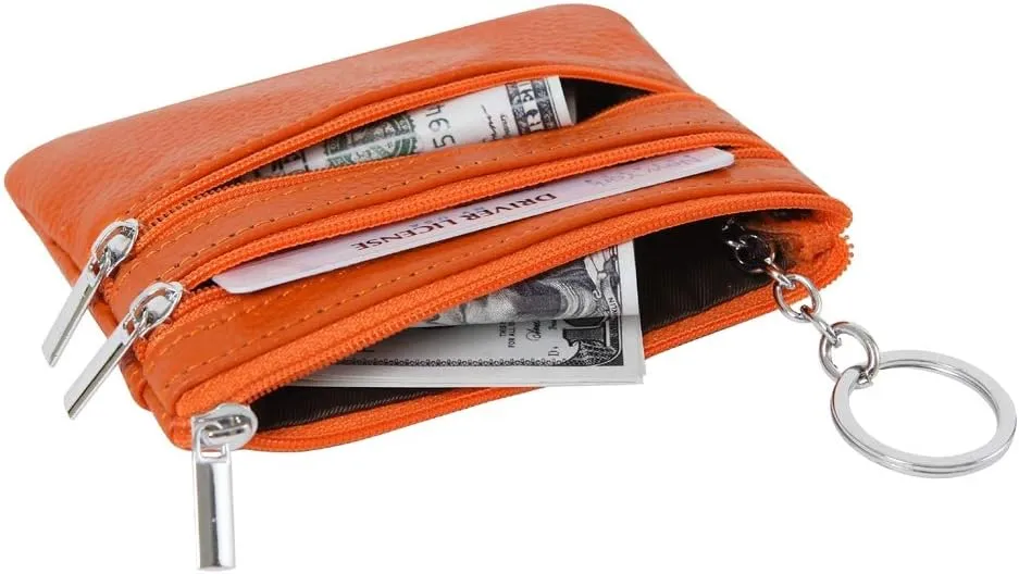Women's Genuine Leather Coin Purse Mini Pouch Change Wallet with Keychain