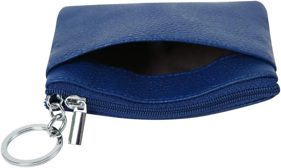 Women's Genuine Leather Coin Purse Mini Pouch Change Wallet with Keychain