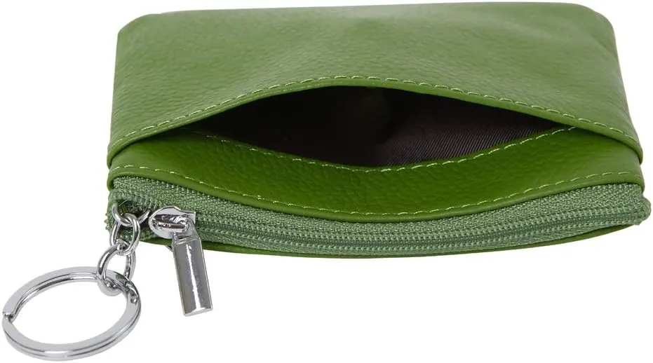 Women's Genuine Leather Coin Purse Mini Pouch Change Wallet with Keychain