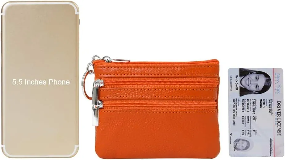 Women's Genuine Leather Coin Purse Mini Pouch Change Wallet with Keychain