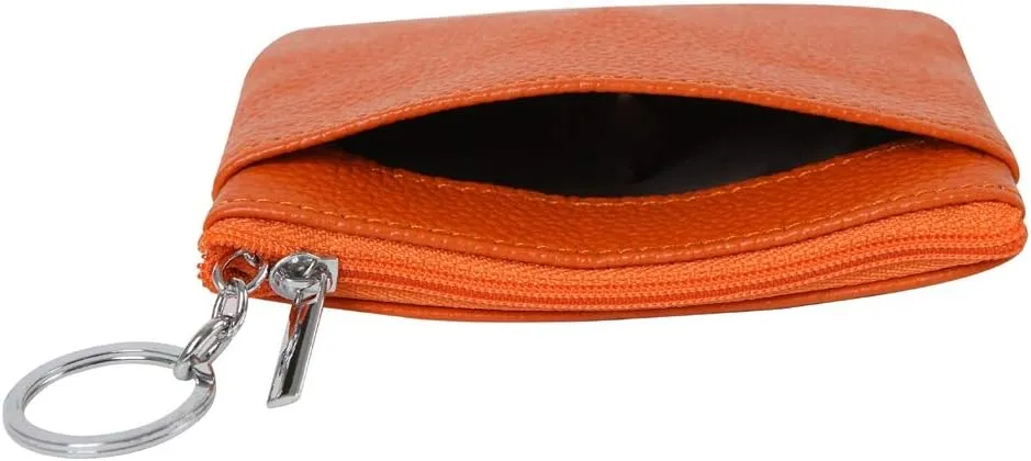 Women's Genuine Leather Coin Purse Mini Pouch Change Wallet with Keychain