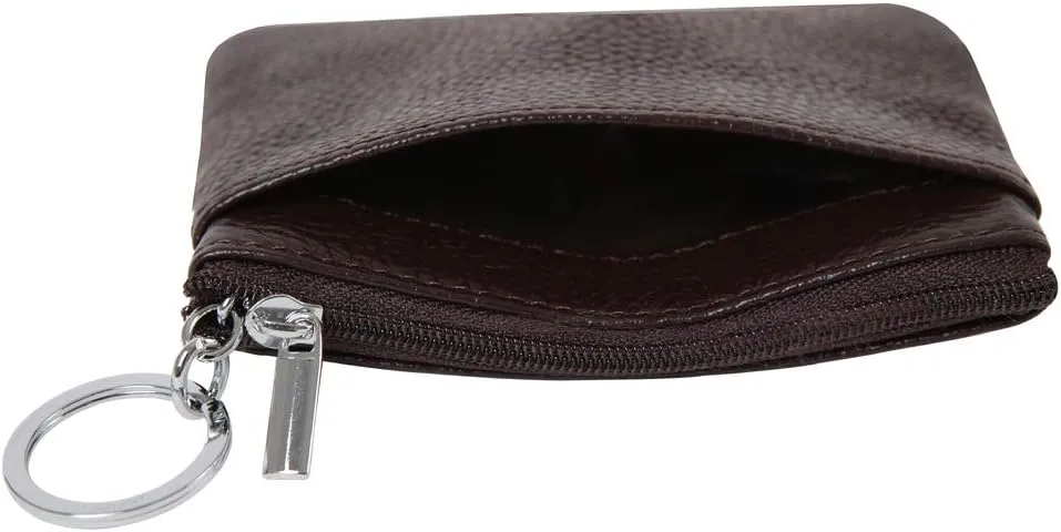 Women's Genuine Leather Coin Purse Mini Pouch Change Wallet with Keychain