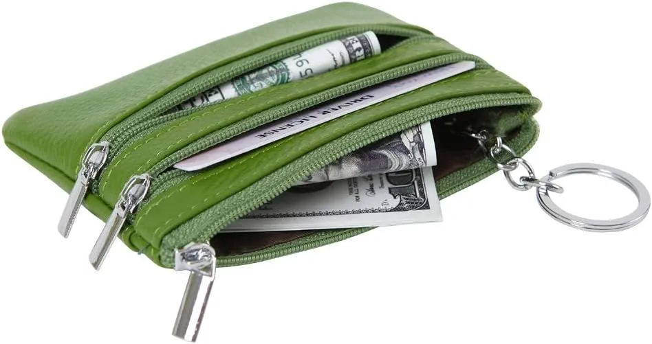 Women's Genuine Leather Coin Purse Mini Pouch Change Wallet with Keychain