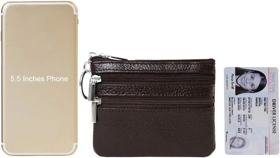 Women's Genuine Leather Coin Purse Mini Pouch Change Wallet with Keychain