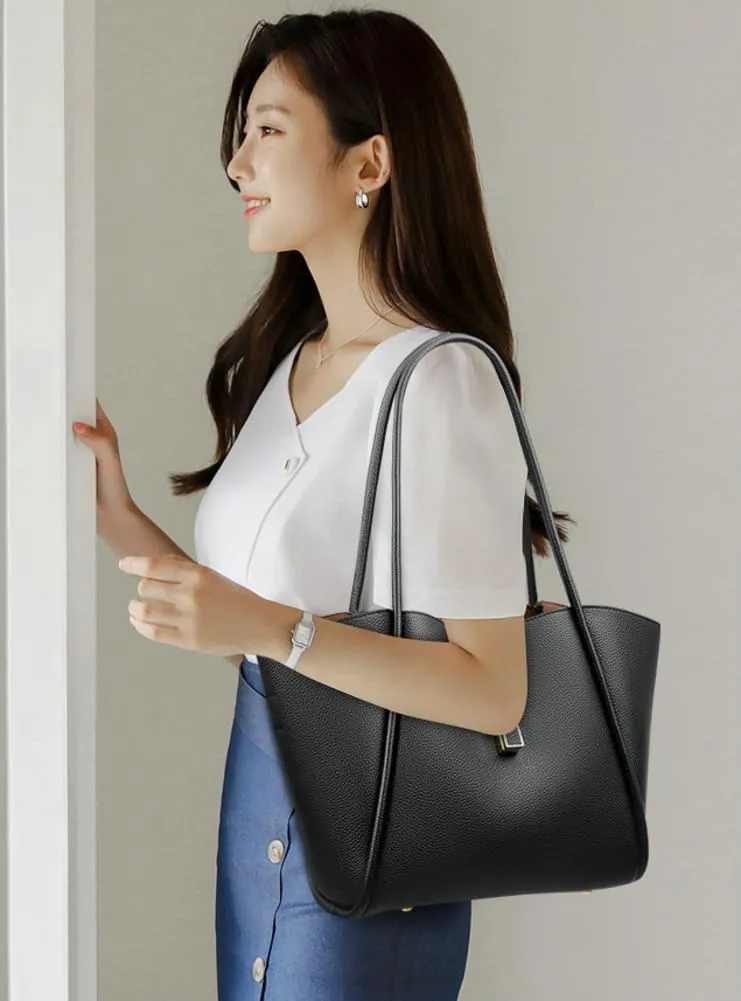 Womens Large Tote Bag Minimalist Vegan Leather Shoulder Purse Work Handbags Satchels 2pcs for Travel Office