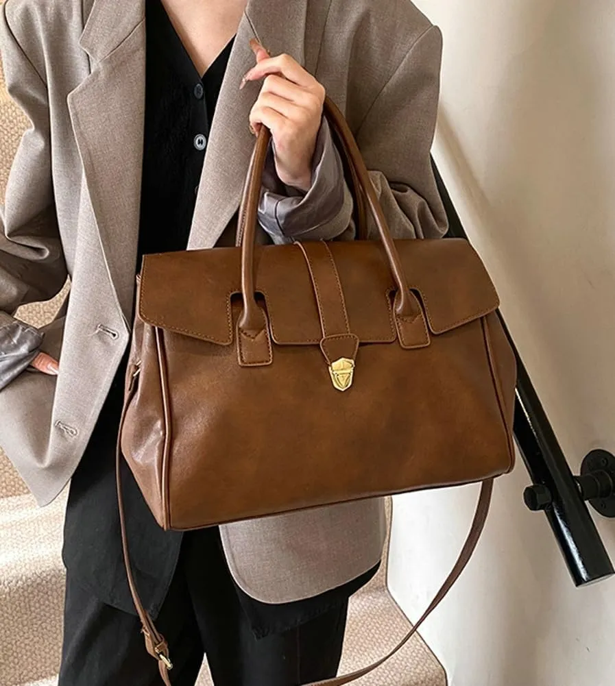 Womens Large Tote Bag Vintage Vegan Leather Work Briefcase Shoulder Crossbody Purse Handbag Messenger Satchels