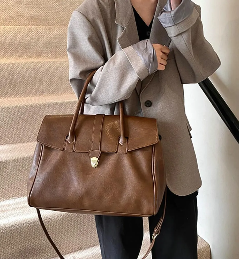Womens Large Tote Bag Vintage Vegan Leather Work Briefcase Shoulder Crossbody Purse Handbag Messenger Satchels