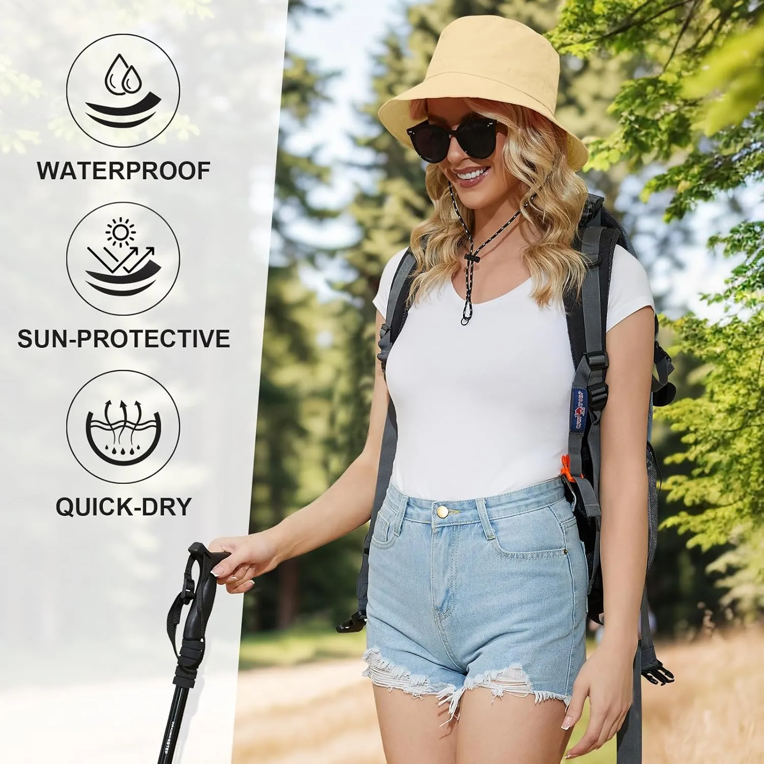 Womens Packable Bucket Hat, Waterproof Outdoor Fishing Hat for Women, Lightweight UV Protection Sun Hat for Women