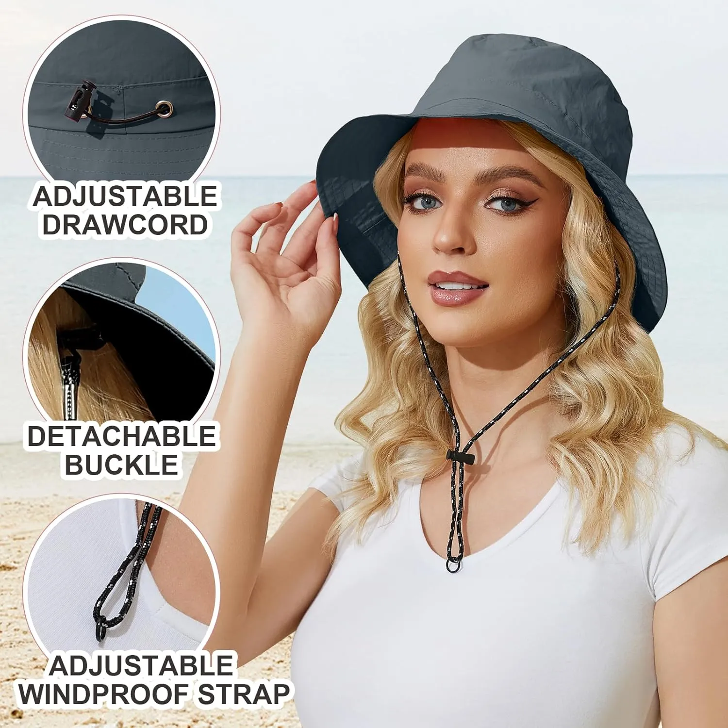 Womens Packable Bucket Hat, Waterproof Outdoor Fishing Hat for Women, Lightweight UV Protection Sun Hat for Women