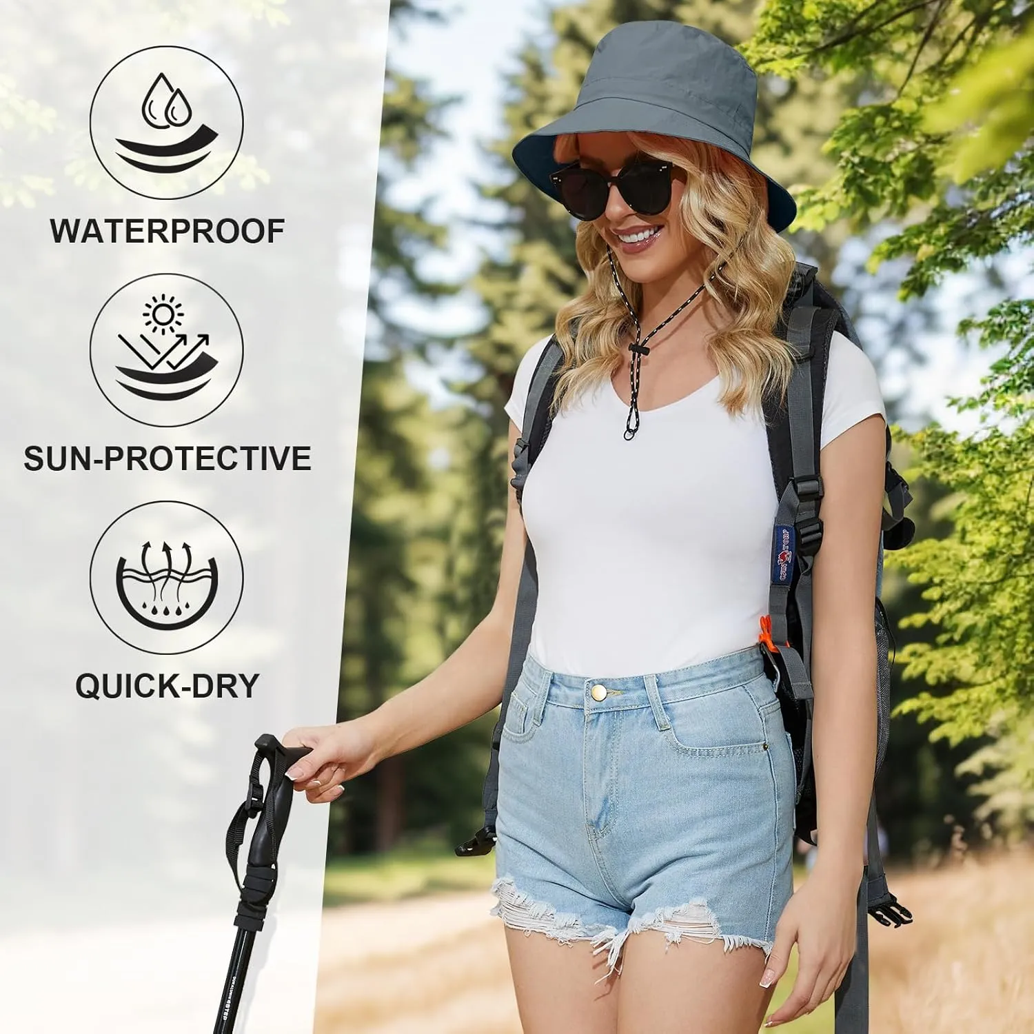 Womens Packable Bucket Hat, Waterproof Outdoor Fishing Hat for Women, Lightweight UV Protection Sun Hat for Women