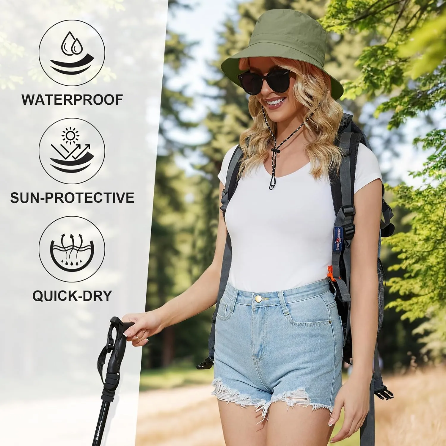 Womens Packable Bucket Hat, Waterproof Outdoor Fishing Hat for Women, Lightweight UV Protection Sun Hat for Women