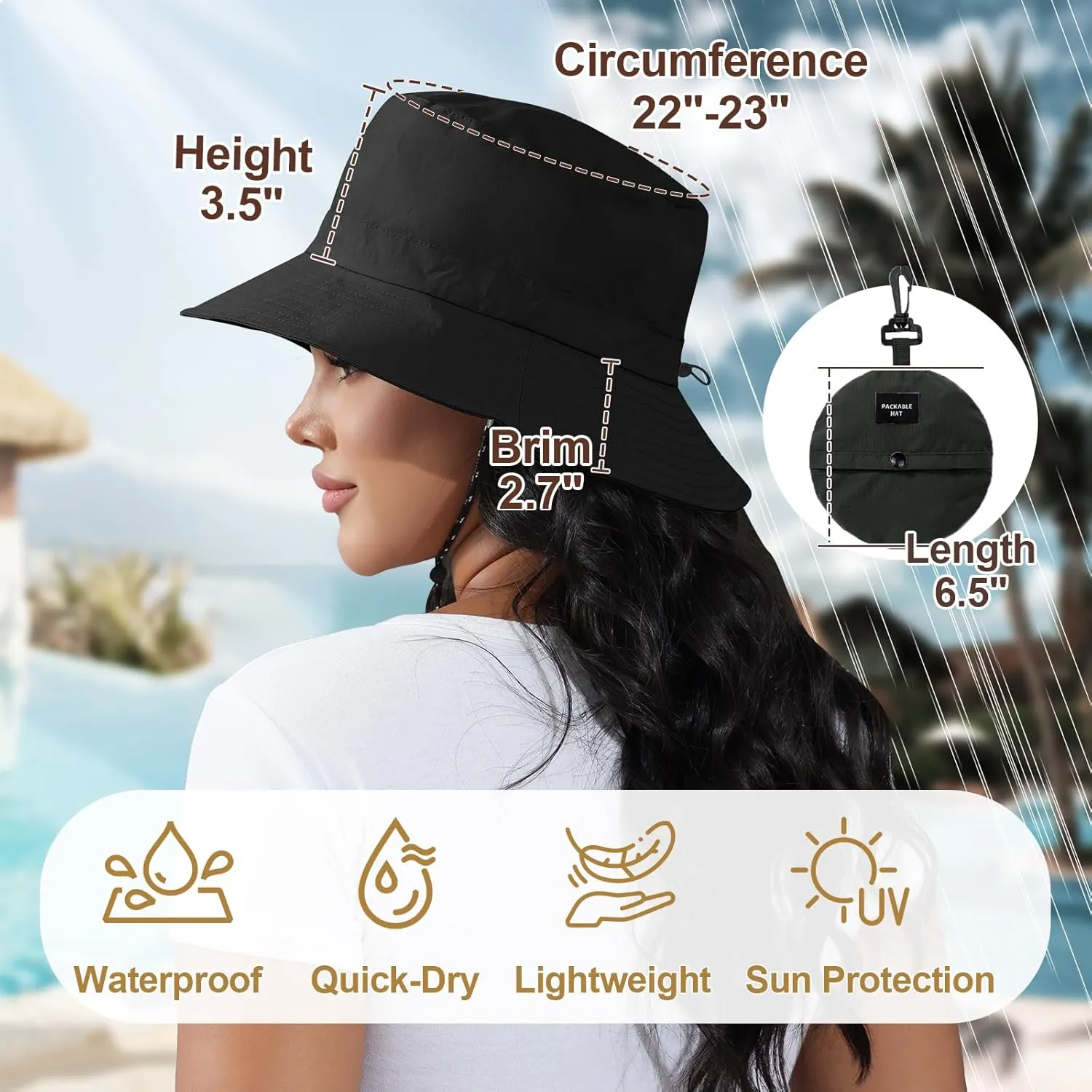 Womens Packable Waterproof Bucket Hat Men UV Protection Sun Hat