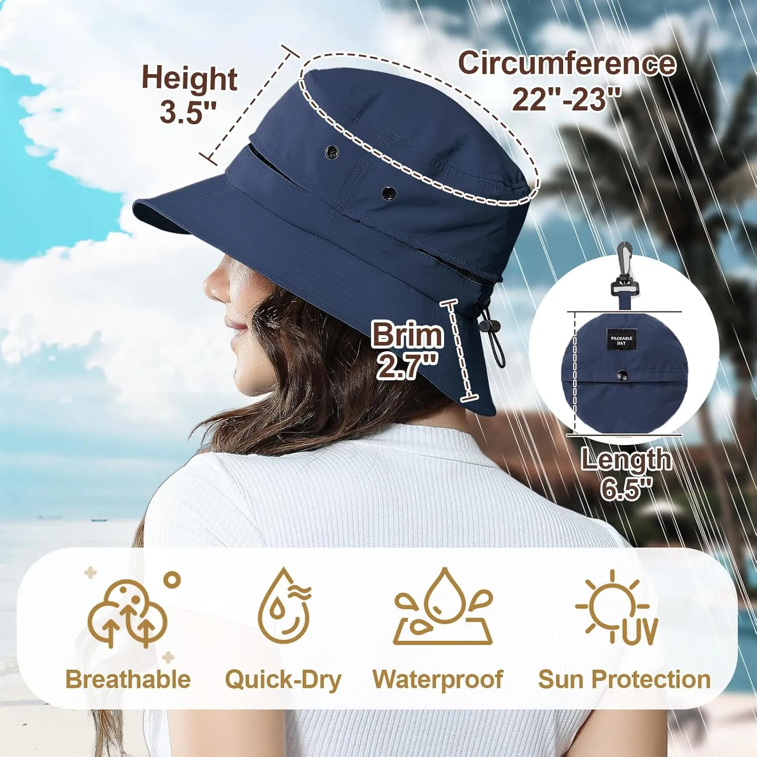 Womens Packable Waterproof Bucket Hat Men UV Protection Sun Hat