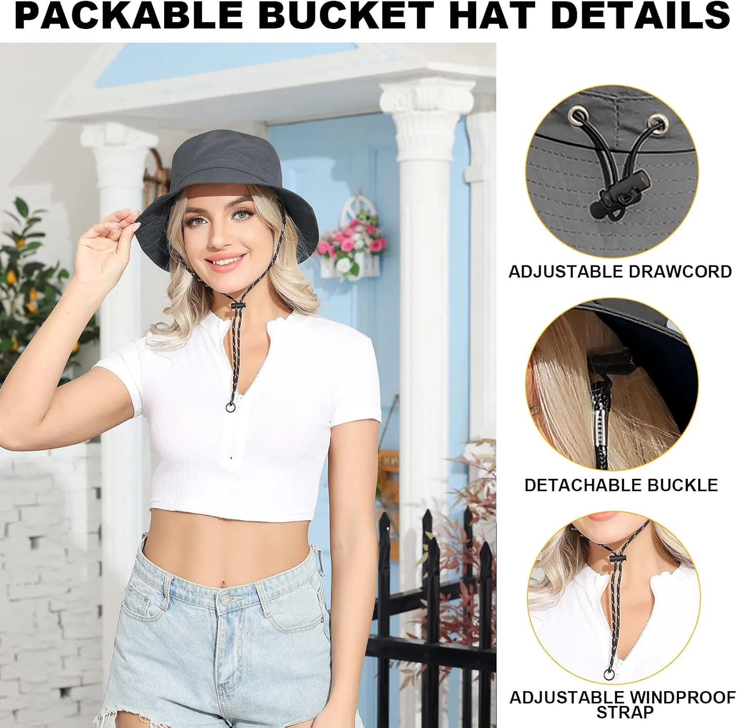 Womens Packable Waterproof Bucket Hat Men UV Protection Sun Hat