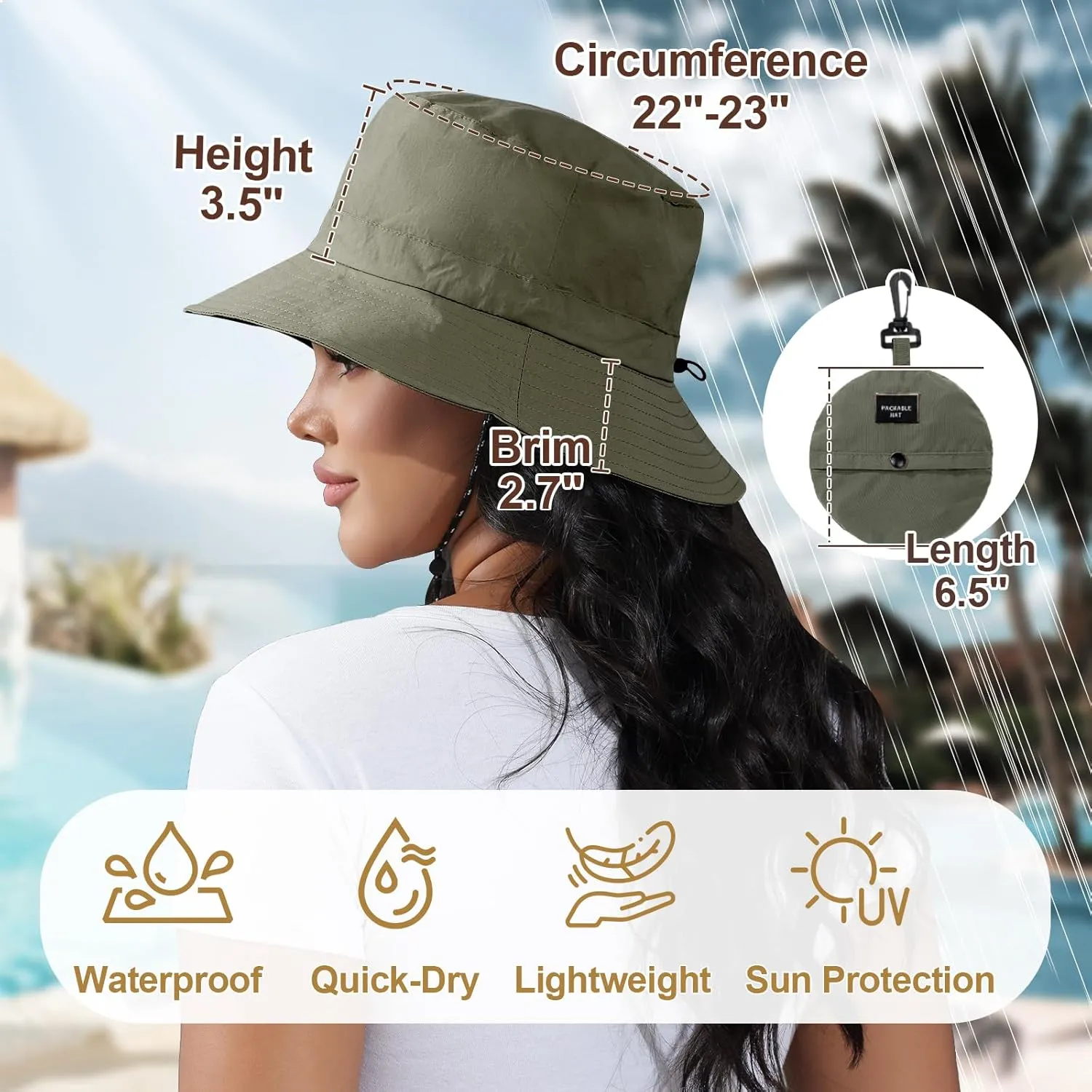 Womens Packable Waterproof Bucket Hat Men UV Protection Sun Hat