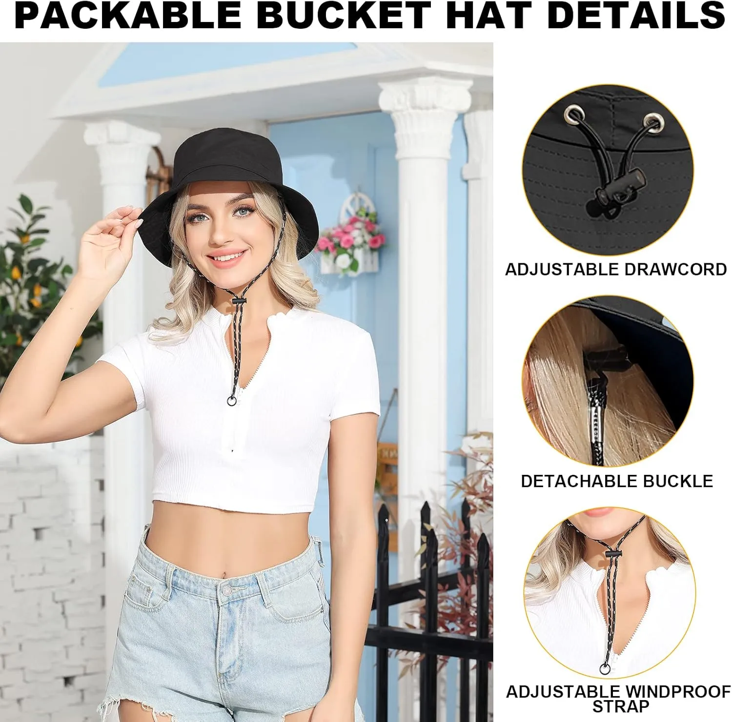 Womens Packable Waterproof Bucket Hat Men UV Protection Sun Hat