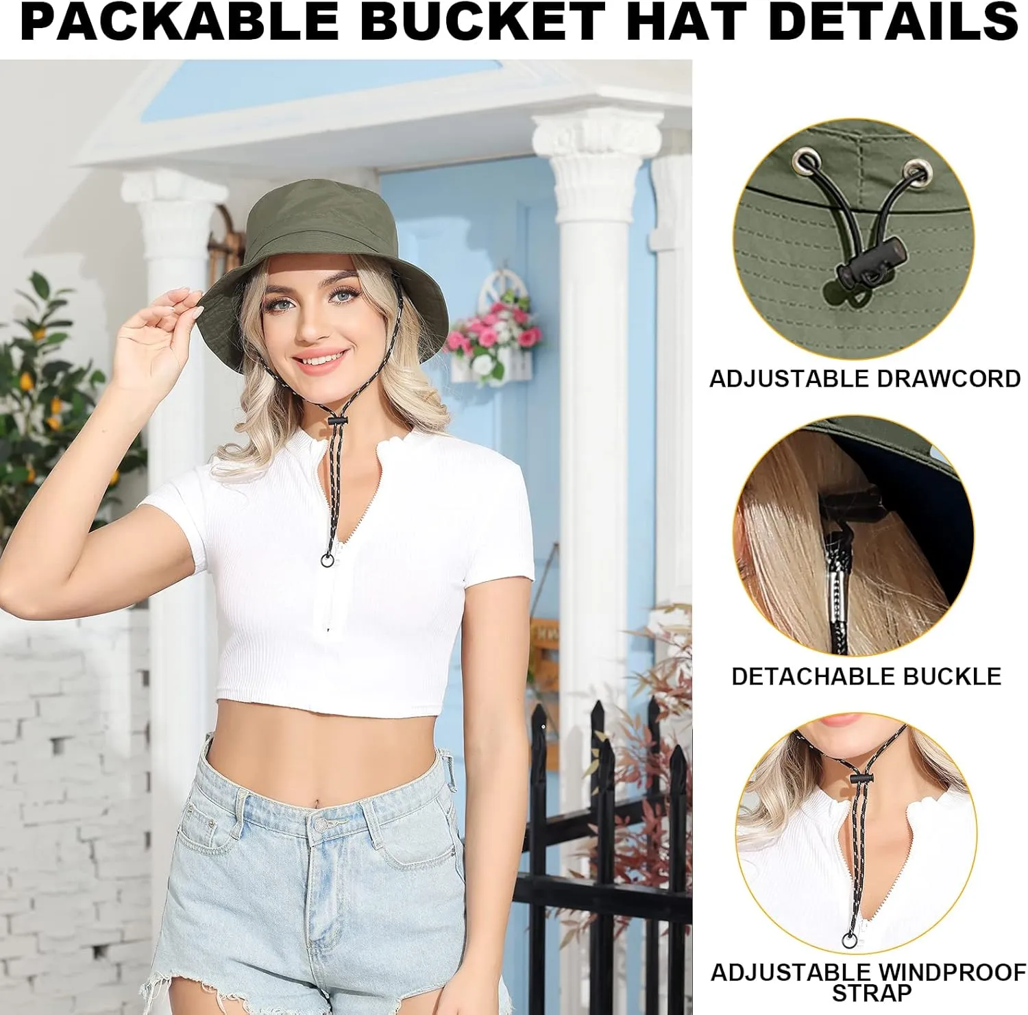 Womens Packable Waterproof Bucket Hat Men UV Protection Sun Hat