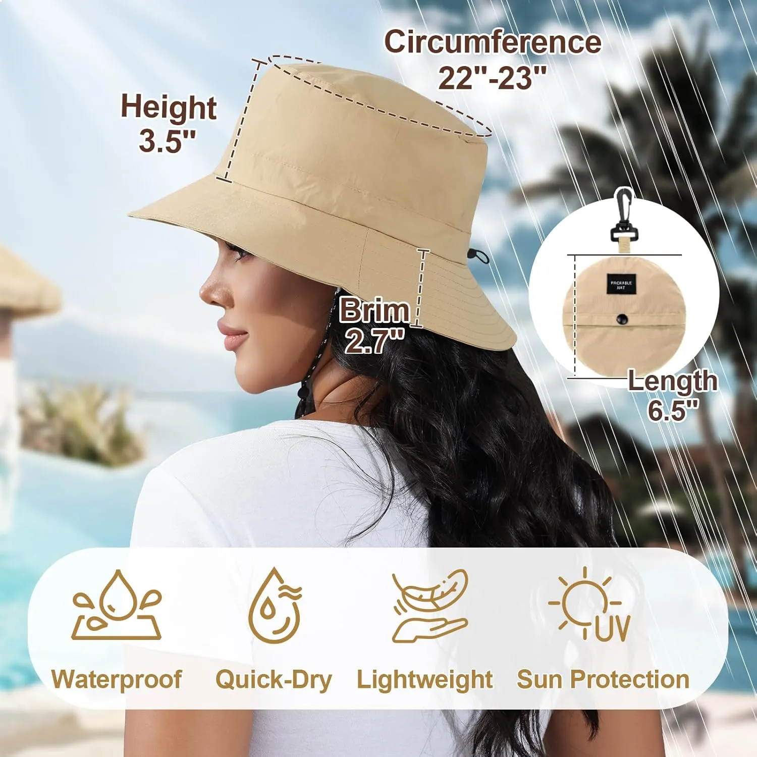 Womens Packable Waterproof Bucket Hat Men UV Protection Sun Hat
