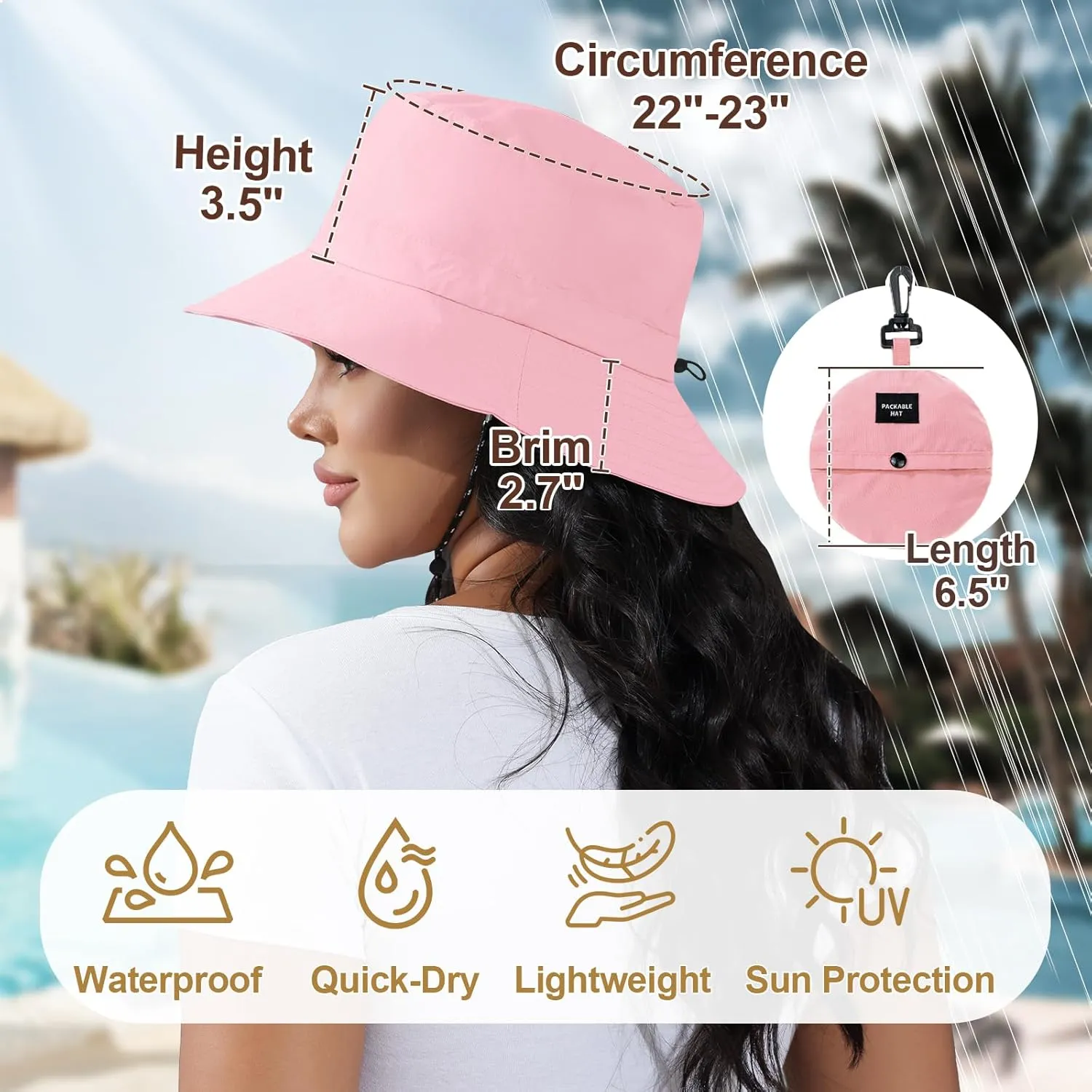 Womens Packable Waterproof Bucket Hat Men UV Protection Sun Hat
