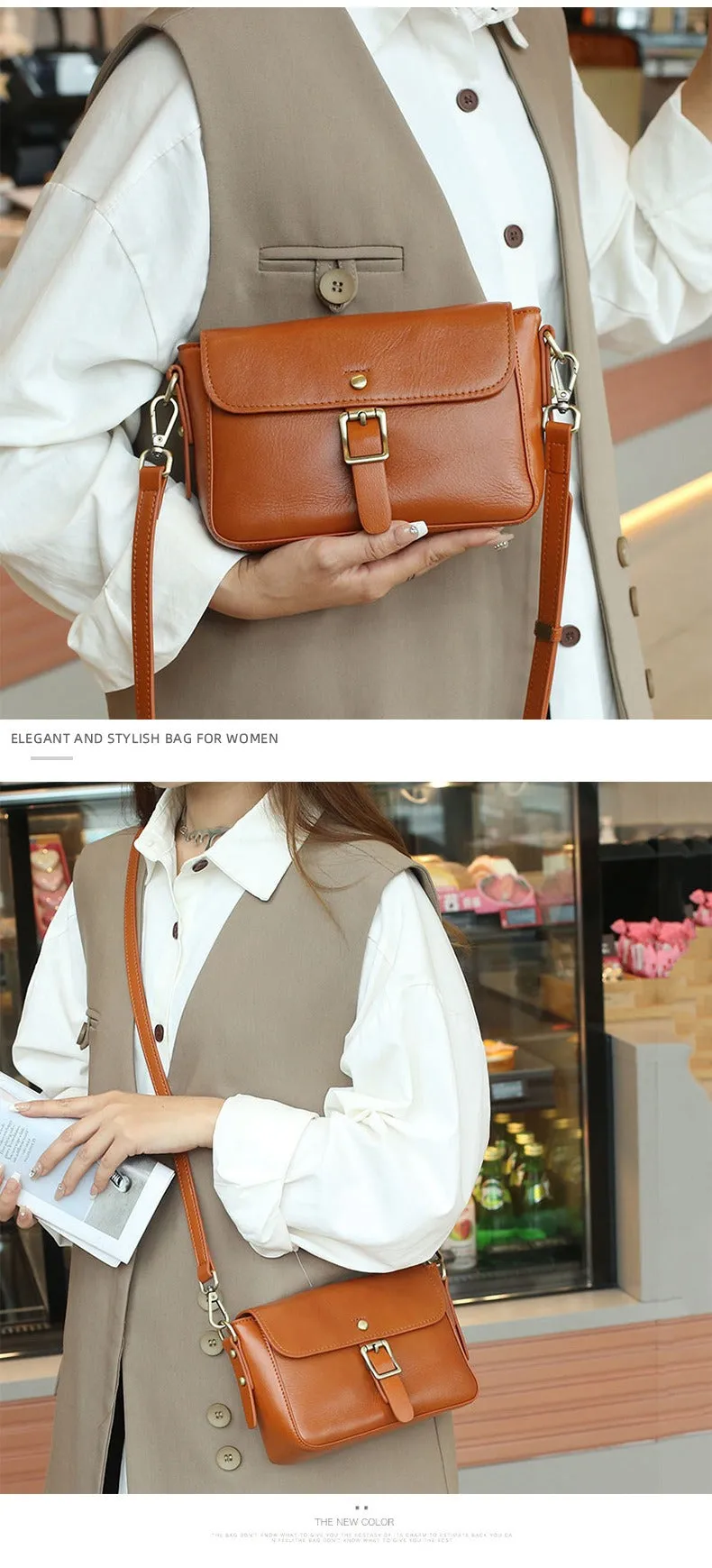 Women's Retro Leather Small Square Shoulder Bag