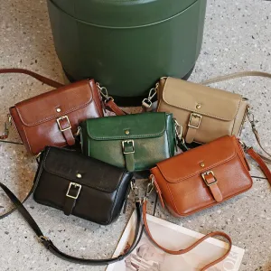 Women's Retro Leather Small Square Shoulder Bag